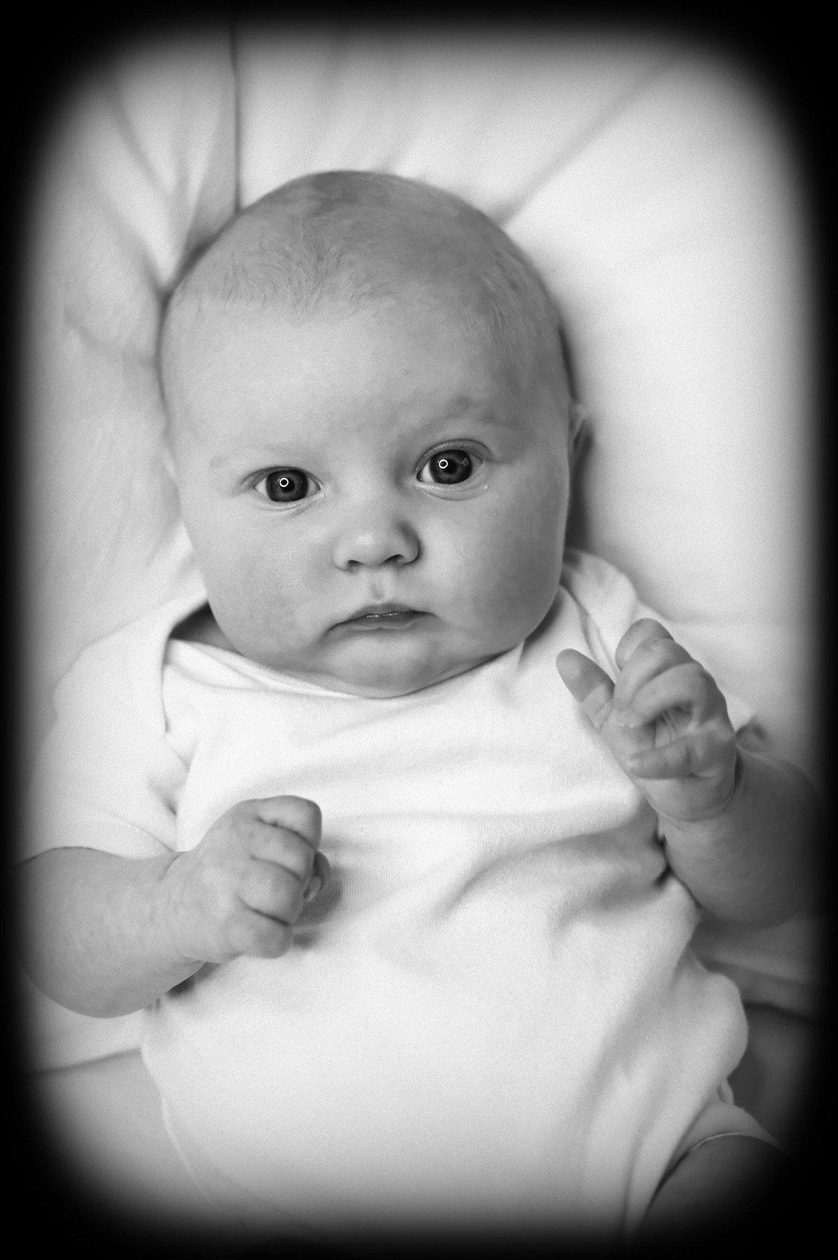 Portrait of newborn baby in monochrome