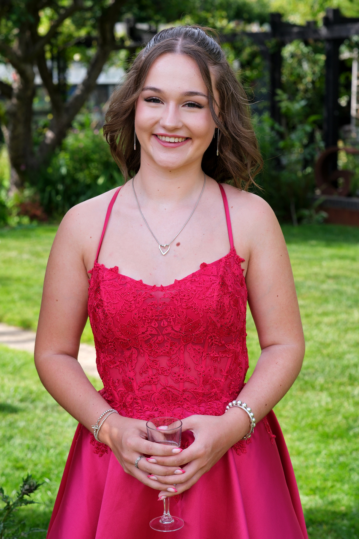 Portrait of teenage girl in prom dress